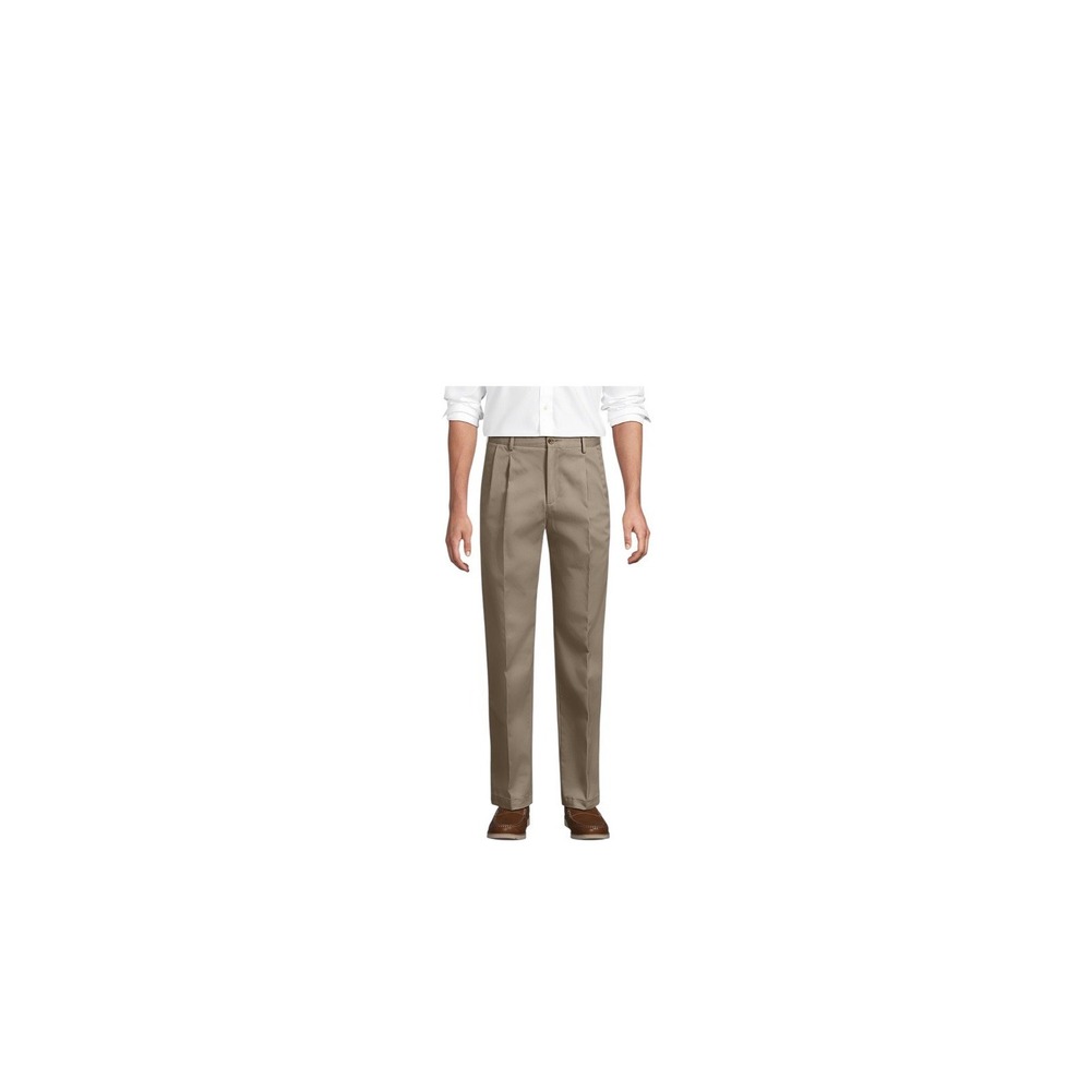 Lands' End Tan Pleated Dress Pants Traditional Fit 100%‎ Cotton Men's Size 33x36